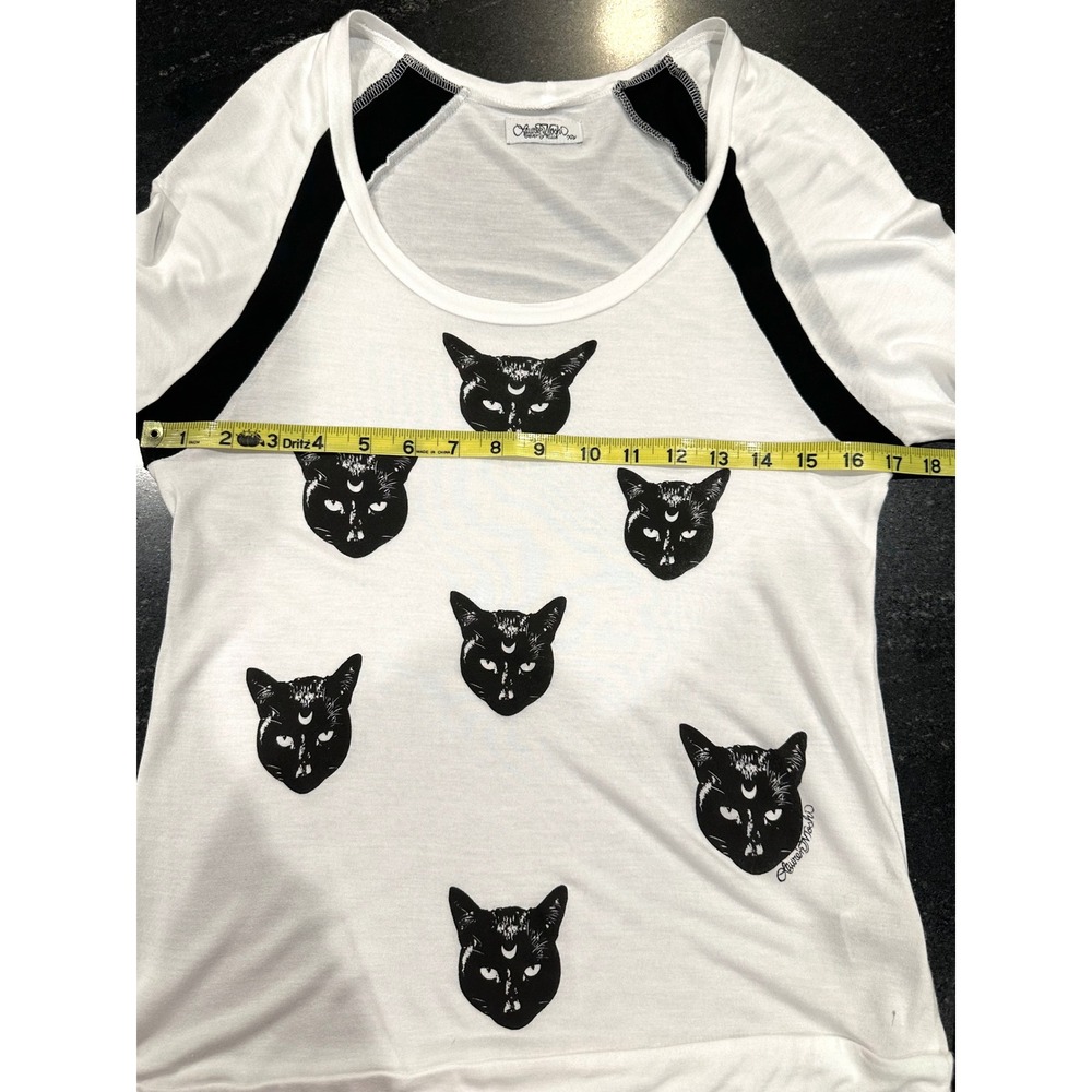 Lauren Moshi Black Cat Moon Long Sleeve Tee Soft Goth Witchy Indie Sleaze - Picture 9 of 10